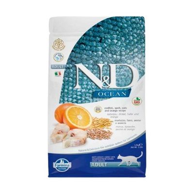 N&D Ocean Düşük Tahıllı Morina Balıklı ve Portakallı Adult Kedi Maması (1,5 kg)