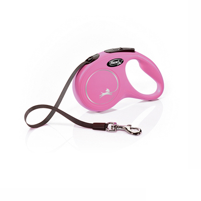 Flexi Classic Yeni Otomatik Şerit Köpek Gezdirme Tasması 5 Metre. M Beden Pembe
