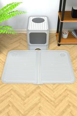 Silikon Kum Ve Mama Matı Havuzlu Yıkanabilir Kedi Tuvaleti Önü Kedi Kumu Paspası Büyük Boy 40x60