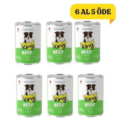 King Sos İçerisinde Et Parçacıklı Dana Etli Köpek Konservesi 400 gr 6 Al 5 Öde