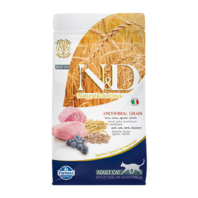 N&D Ancestral Grain Kuzu Etli ve Yaban Mersinli Yetişkin Kedi Maması (1,5 kg)