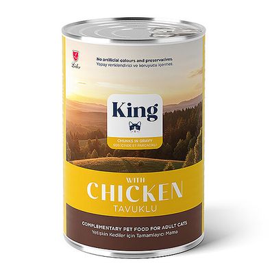 King Sos İçerisinde Et Parçacıklı Tavuklu Kedi Konservesi 400 gr