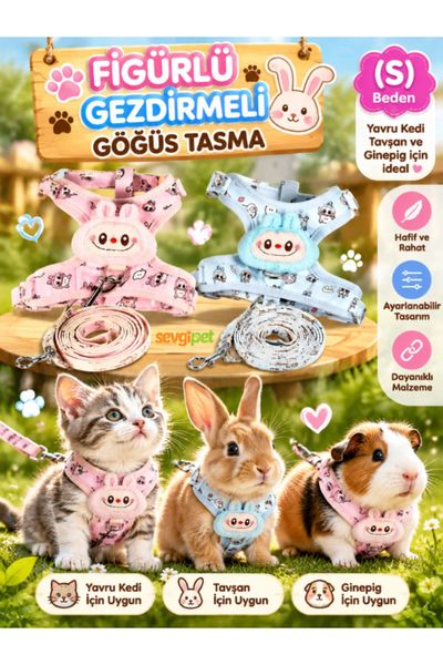 Labubu Figurli Kedi, Hamster, Tavşan Göğüs Gezdirme Tasması S Beden