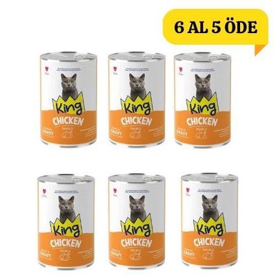 King Sos İçerisinde Et Parçacıklı Tavuklu Kedi Konservesi 400 gr 6 Al 5 Öde