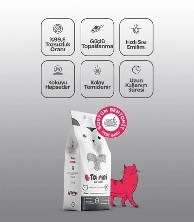 Toi Moi Aktif Karbonlu  Topaklanan Kedi Kumu - 10 KG.